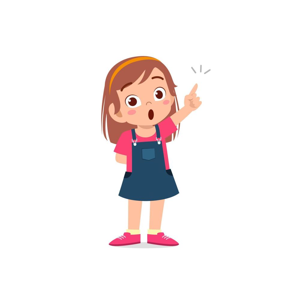 cute little kid girl thinking and has an idea face expression gesture vector