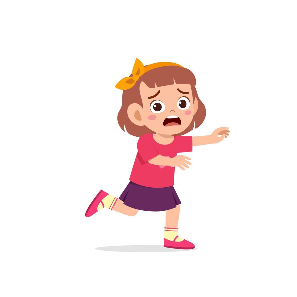 cute little kid girl scared and run expression gesture vector