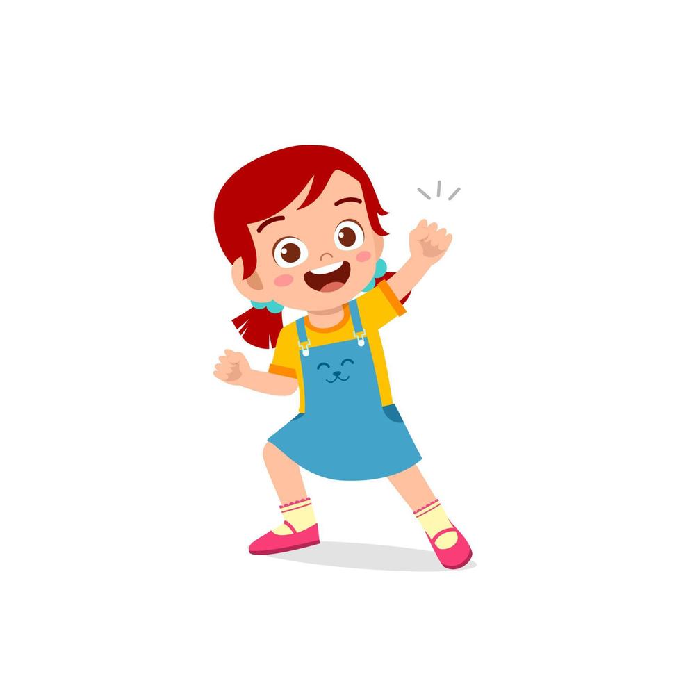 cute little kid girl show win fist up expression gesture vector