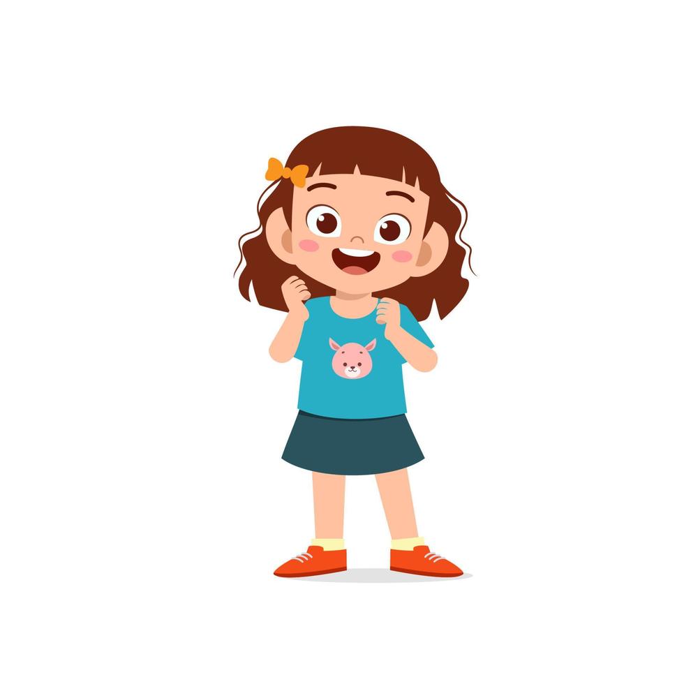 cute little kid girl show happy and friendly pose expression vector