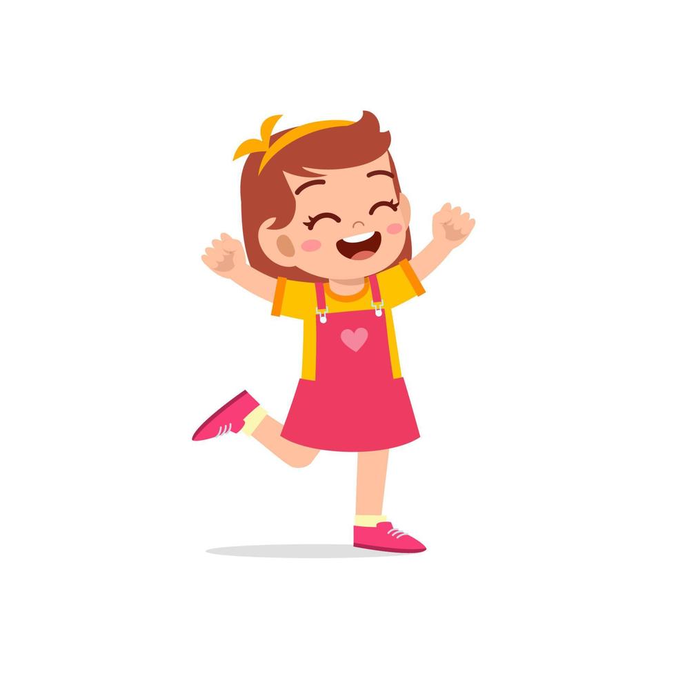 cute little kid girl stand happy celebrating pose expression vector
