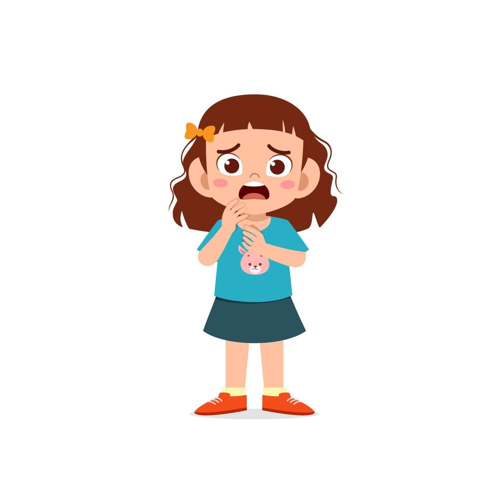 cute little kid girl show worry and scared pose expression vector