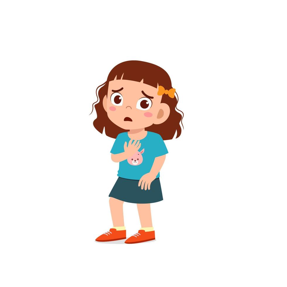 cute little kid girl show scared and worried pose expression vector