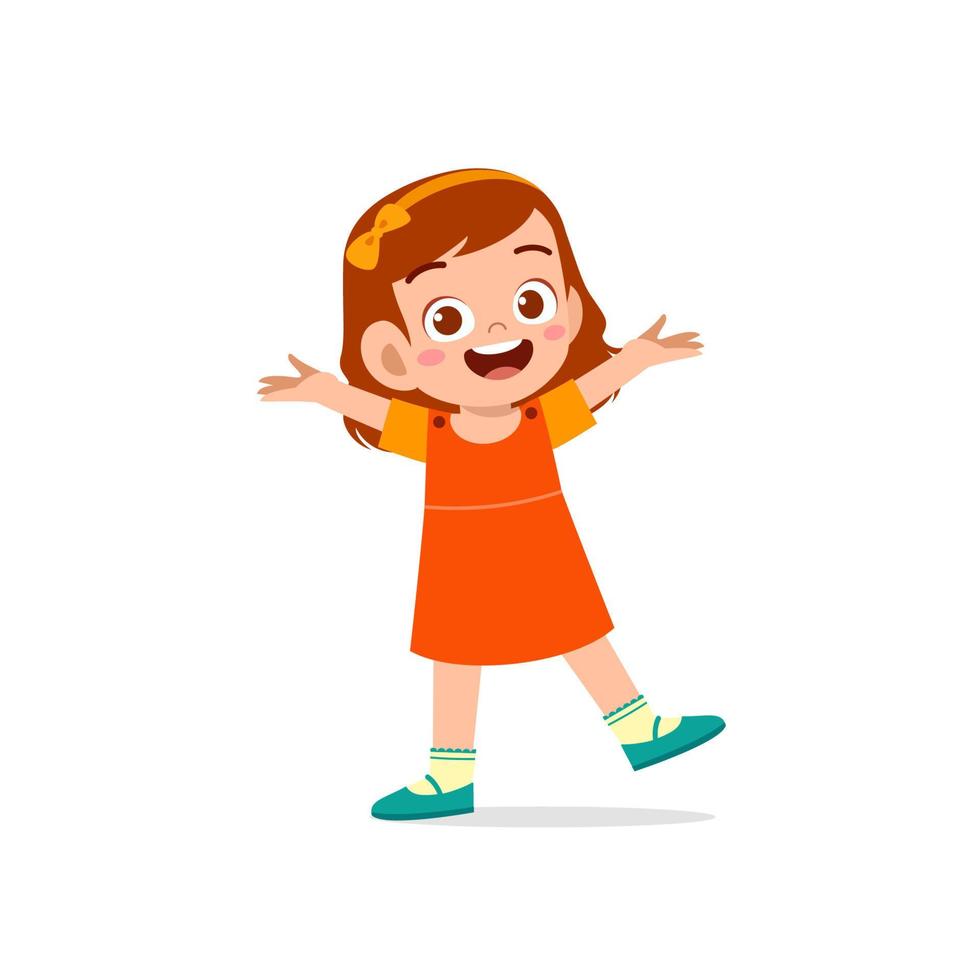 cute little kid girl show happy and friendly pose expression vector