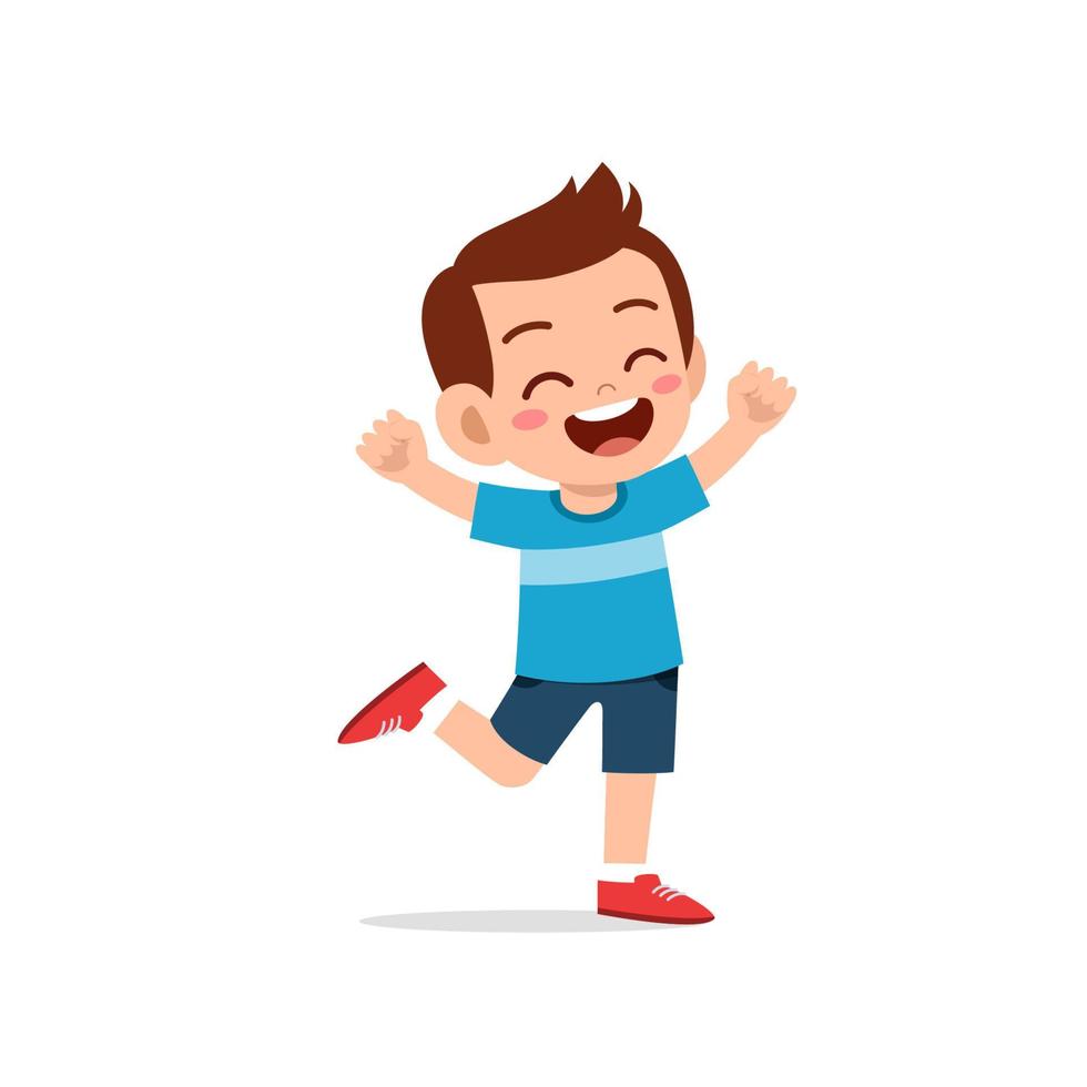 cute little kid boy stand happy celebrating pose expression vector