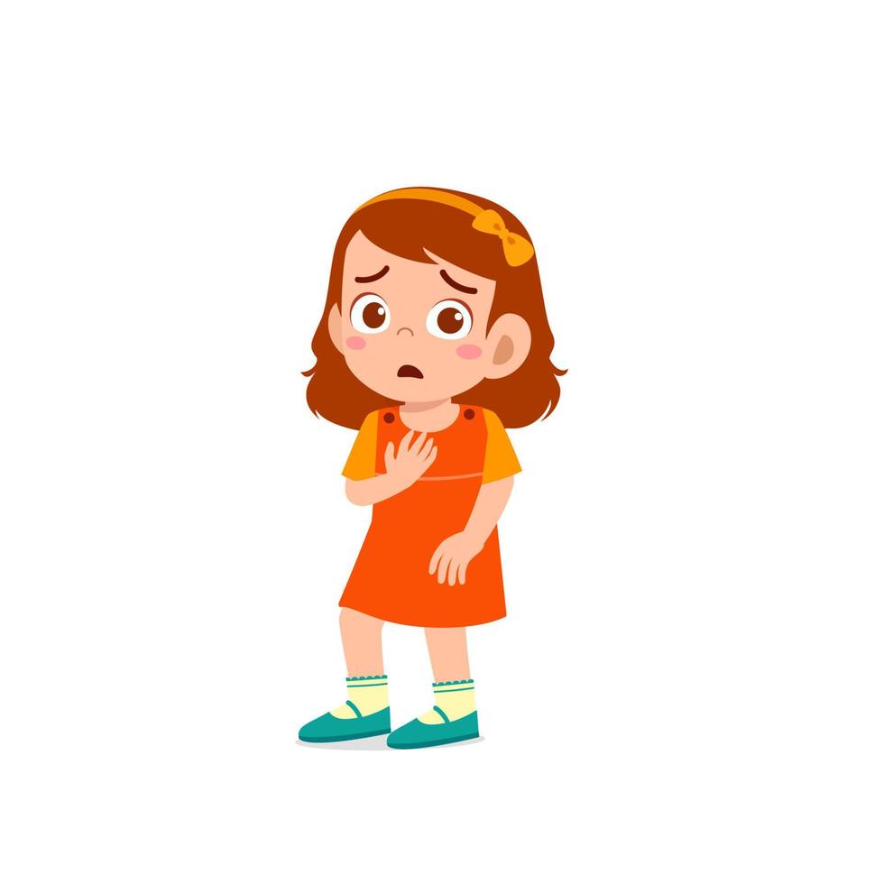 cute little kid girl show scared and worried pose expression vector