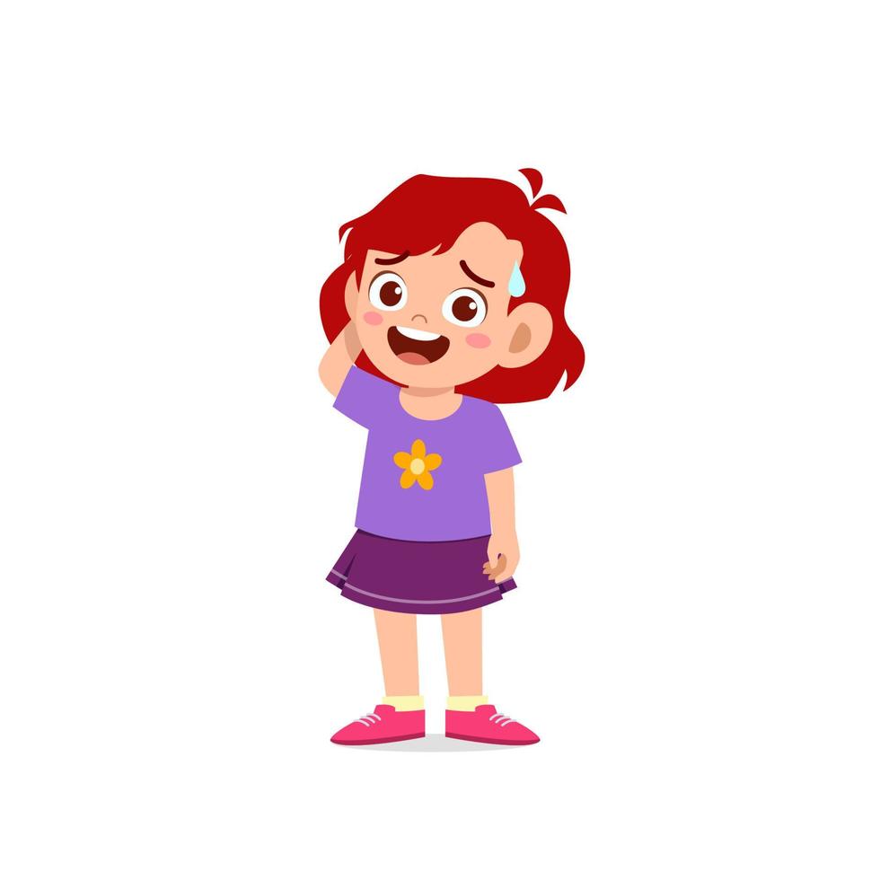cute little kid girl show unsure and confused pose expression vector