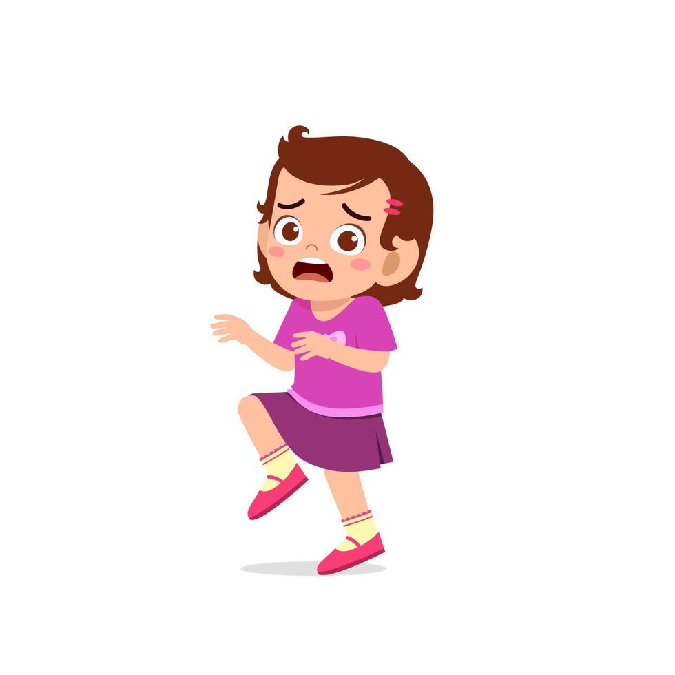 cute little kid girl show panic and worried pose expression vector