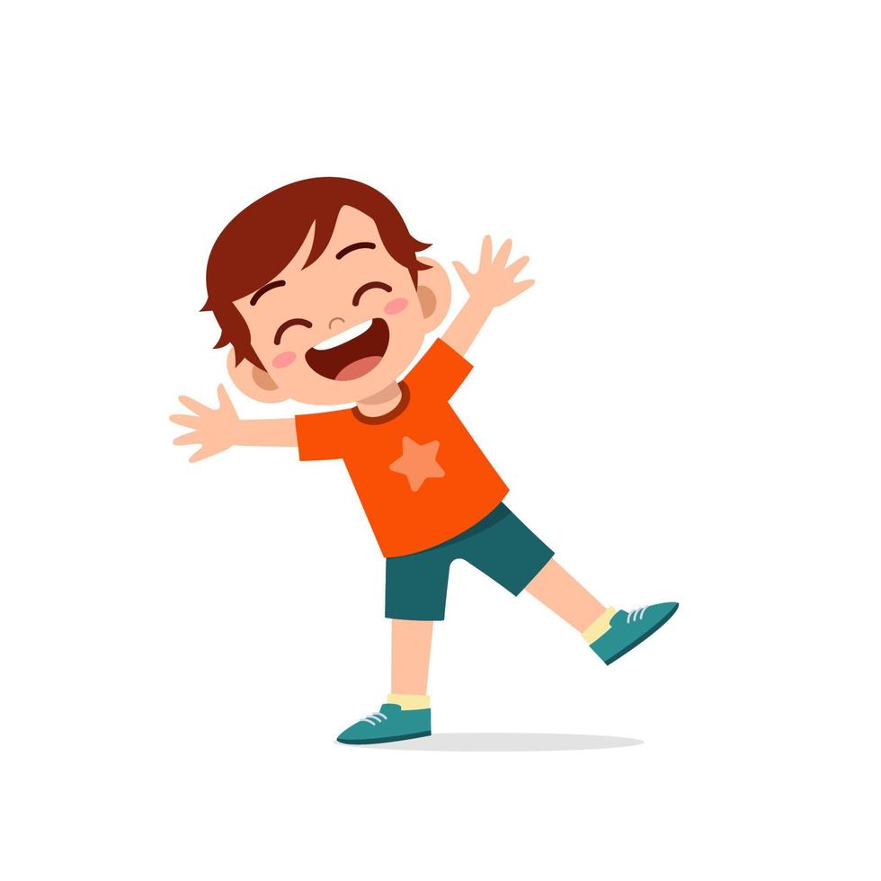 lindo niño pequeño muestra feliz y celebra la expresión de la pose vector