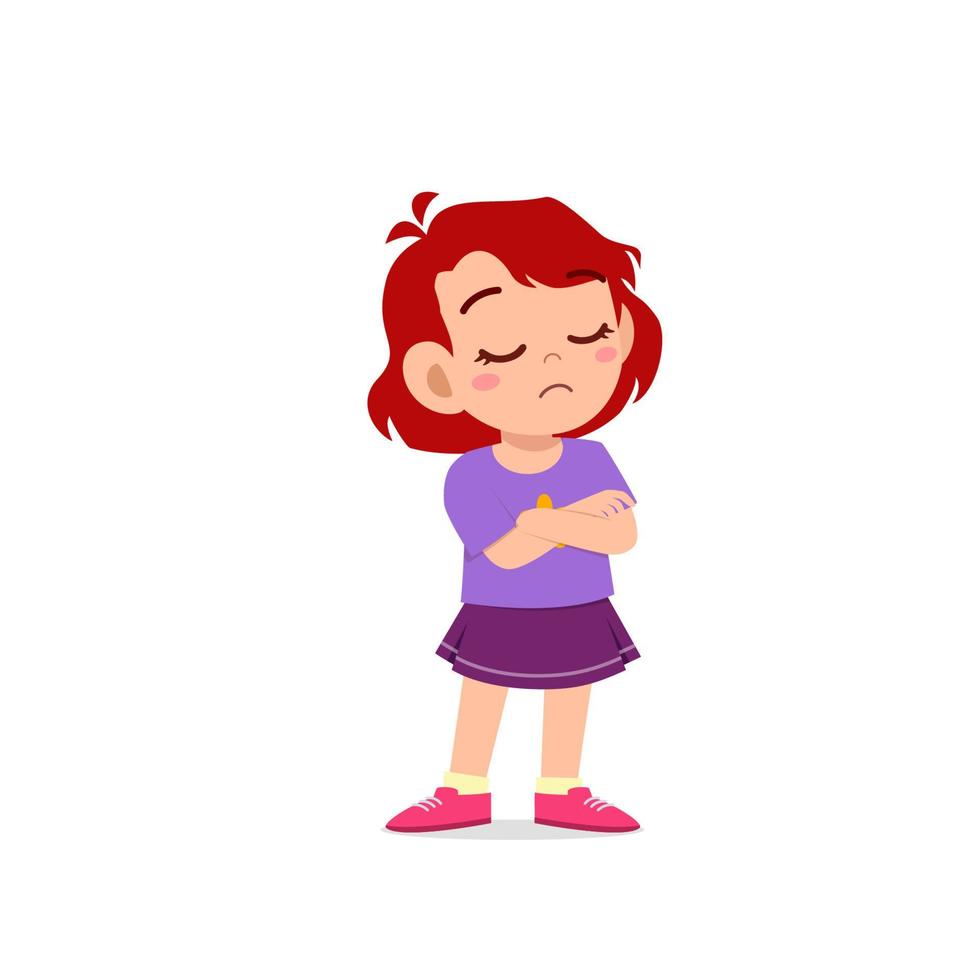 cute little kid girl dissatisfied with arm folded pose expression vector