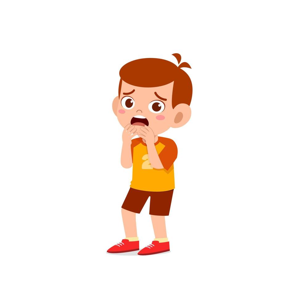 cute little kid boy feeling scared and shocked expression gesture vector