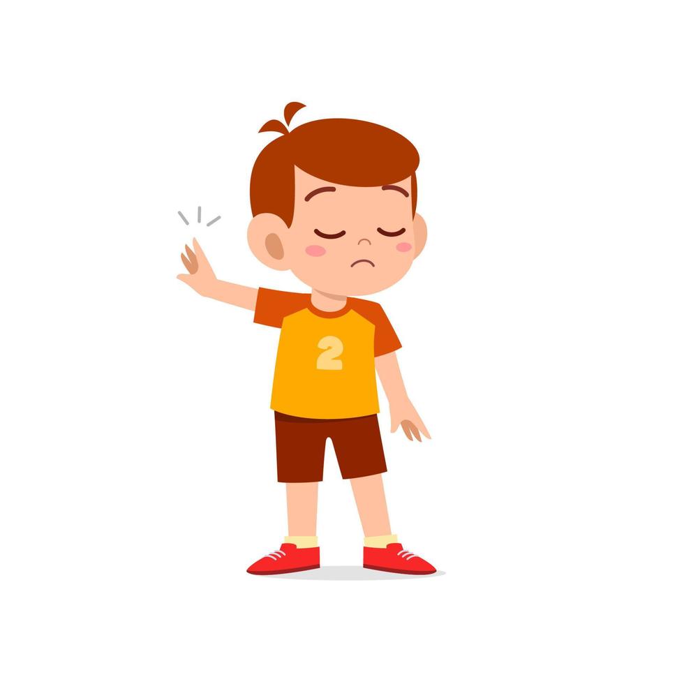 cute little kid boy show refuse expression gesture vector