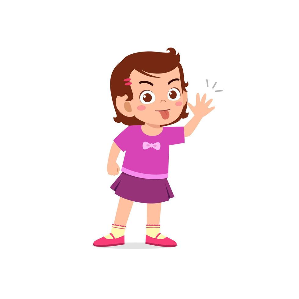 cute little kid girl showing grimace face expression gesture vector