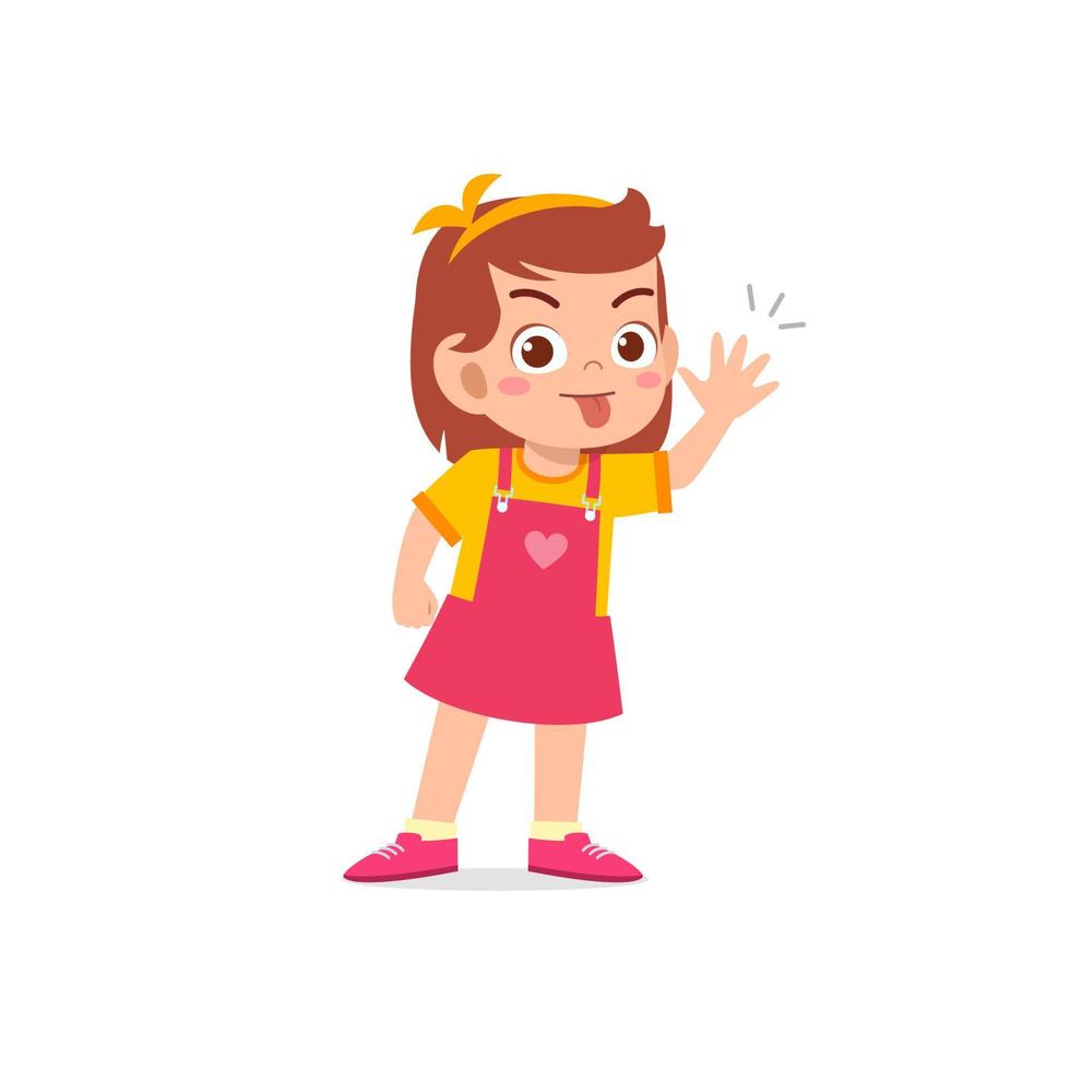 cute little kid girl showing grimace face expression gesture vector