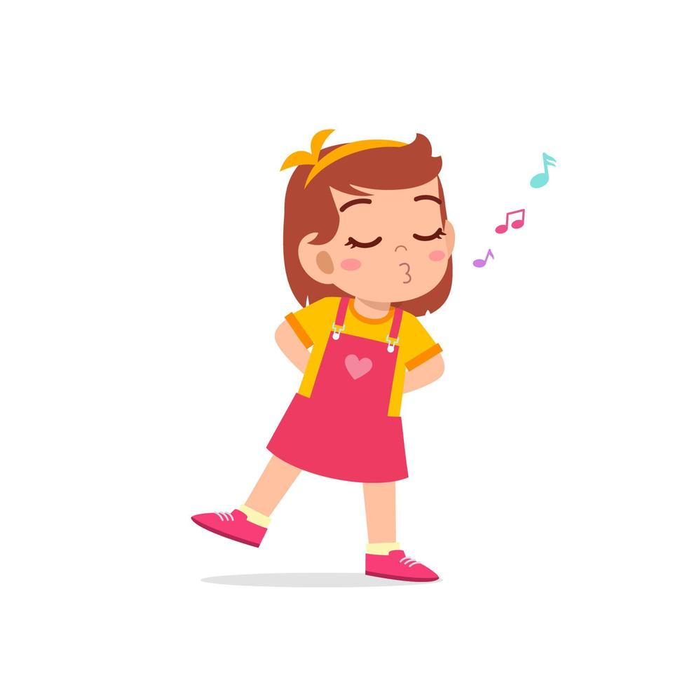 cute little kid girl stand and whistling with mouth vector