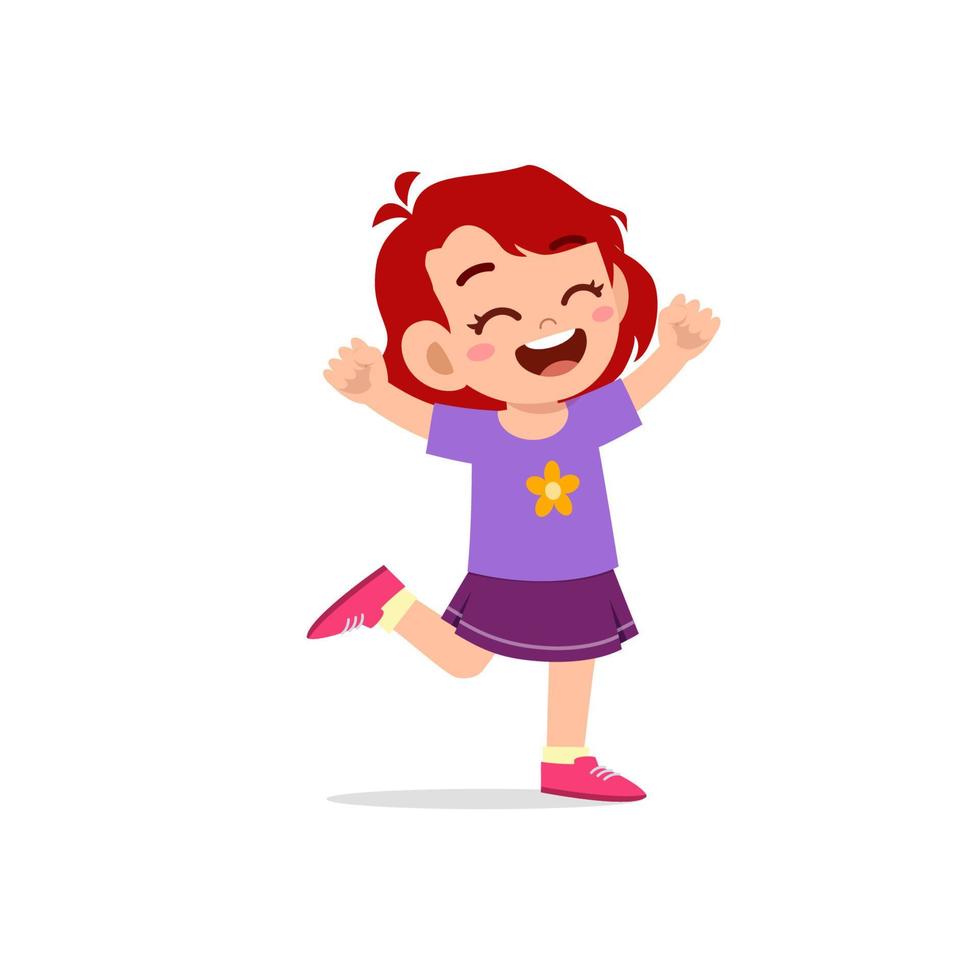 cute little kid girl stand happy celebrating pose expression vector