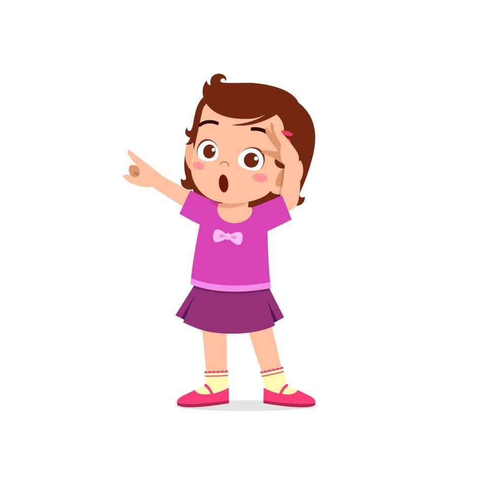 cute little kid girl show amazed and wow pose expression vector