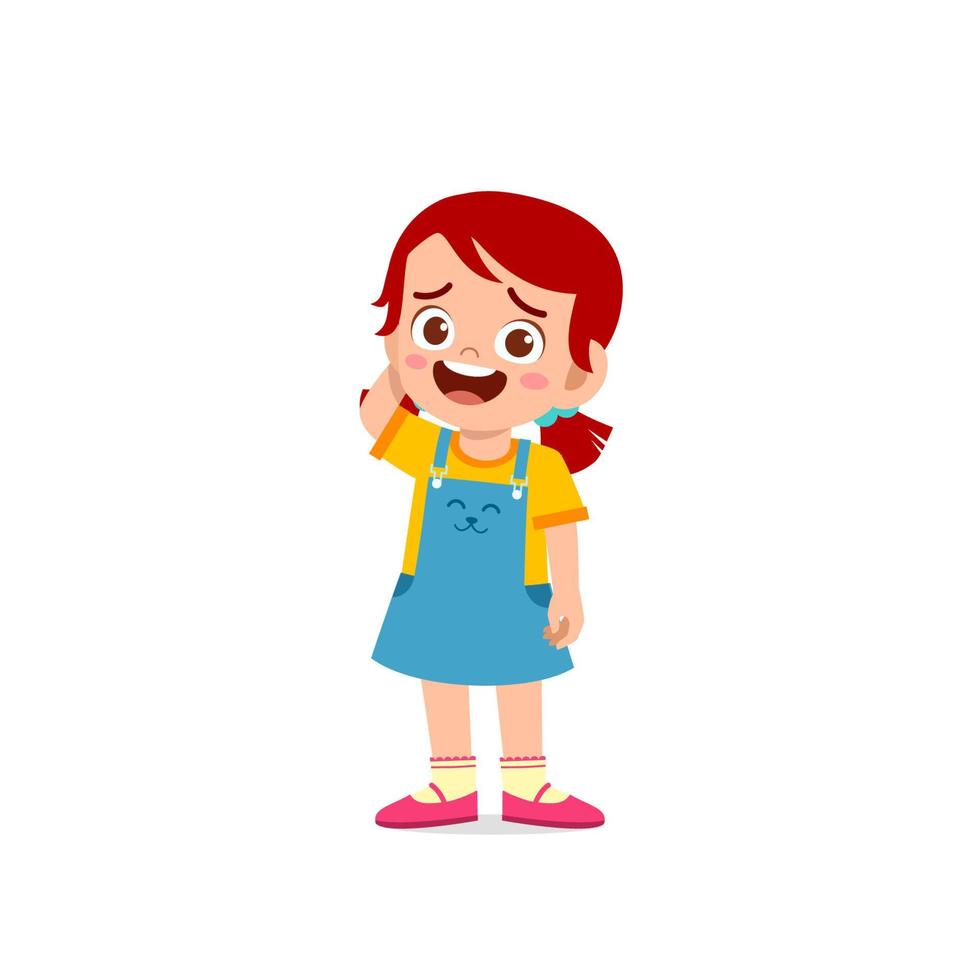 cute little kid girl show unsure and confused pose expression vector