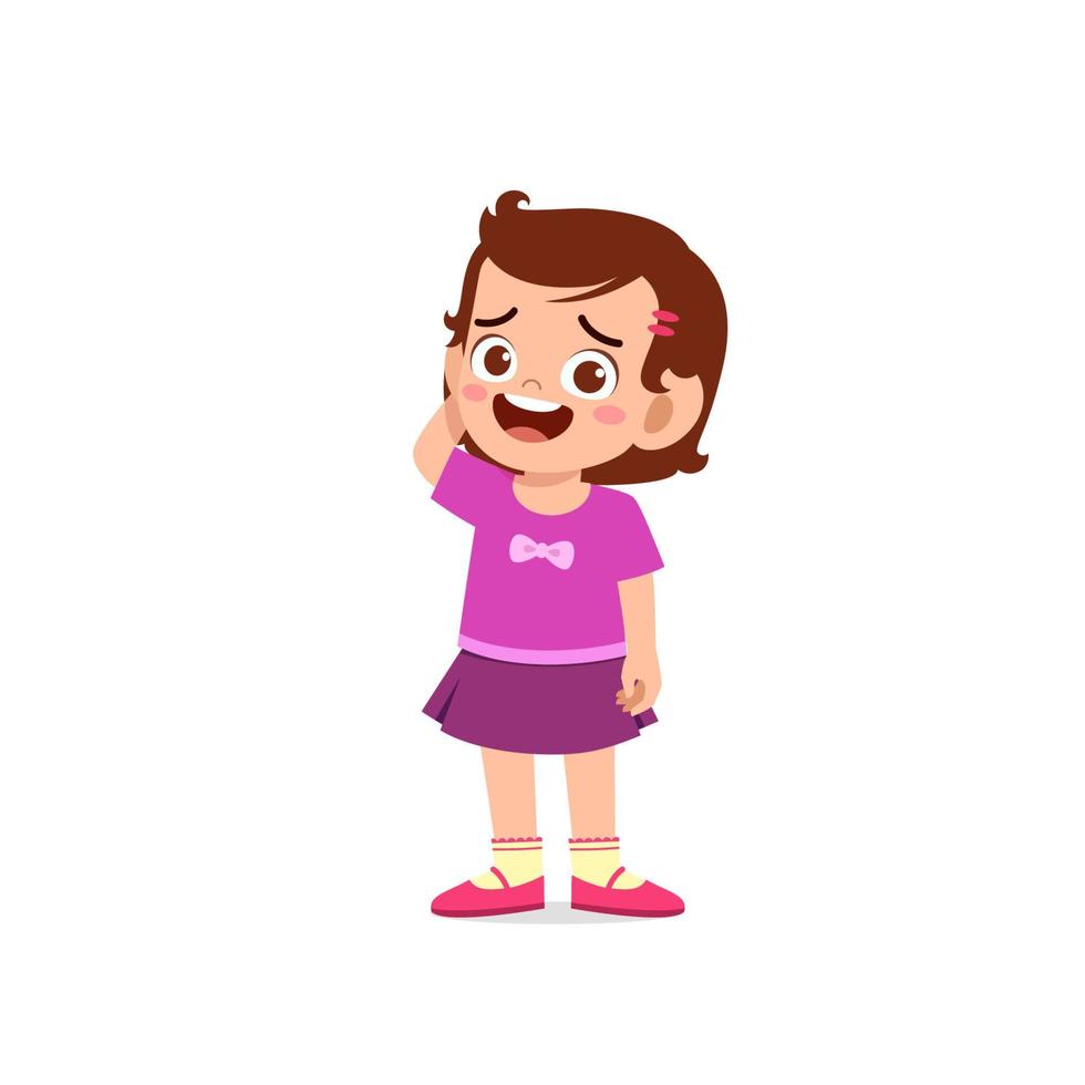 cute little kid girl show unsure and confused pose expression vector