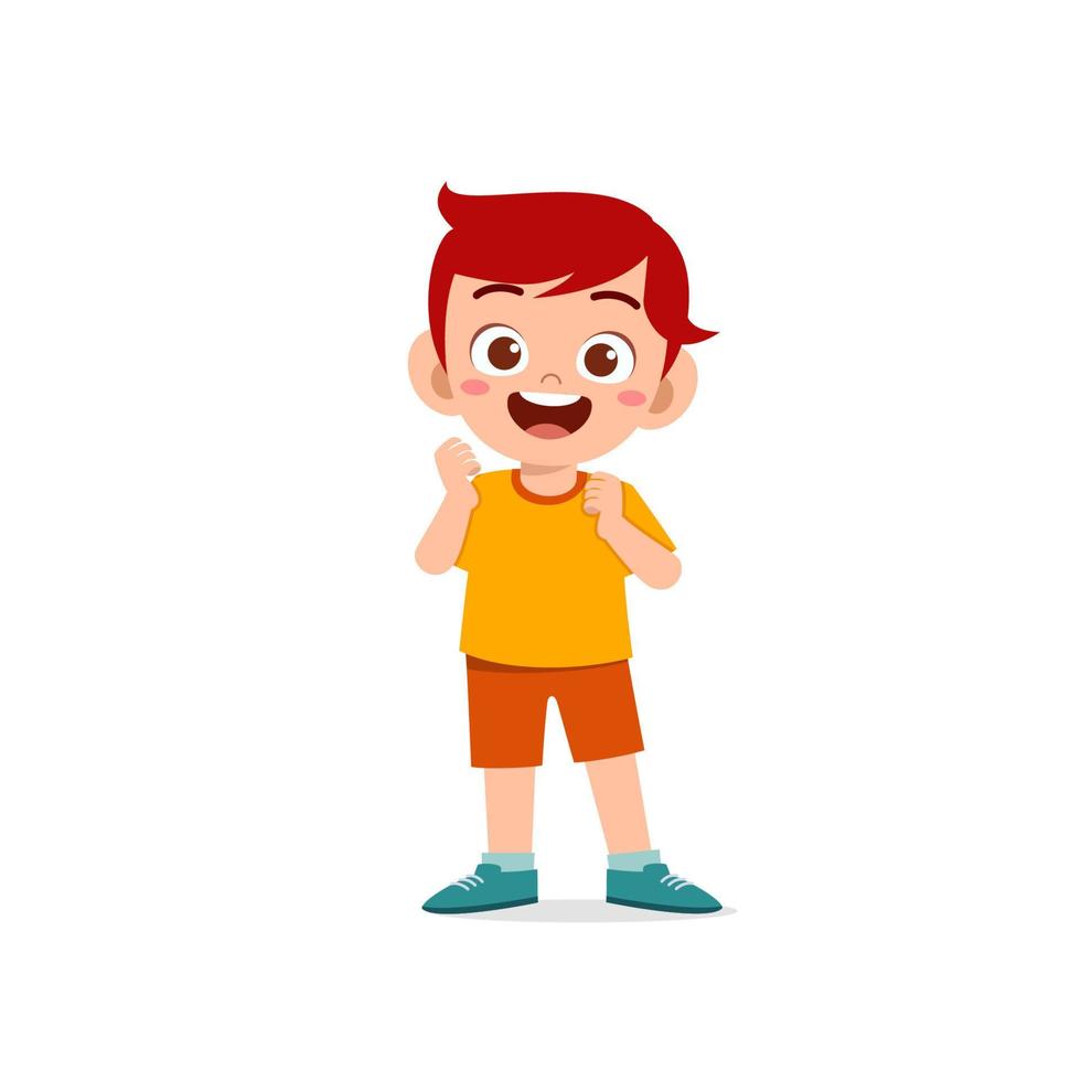 lindo niño pequeño muestra expresión de pose feliz y amigable vector