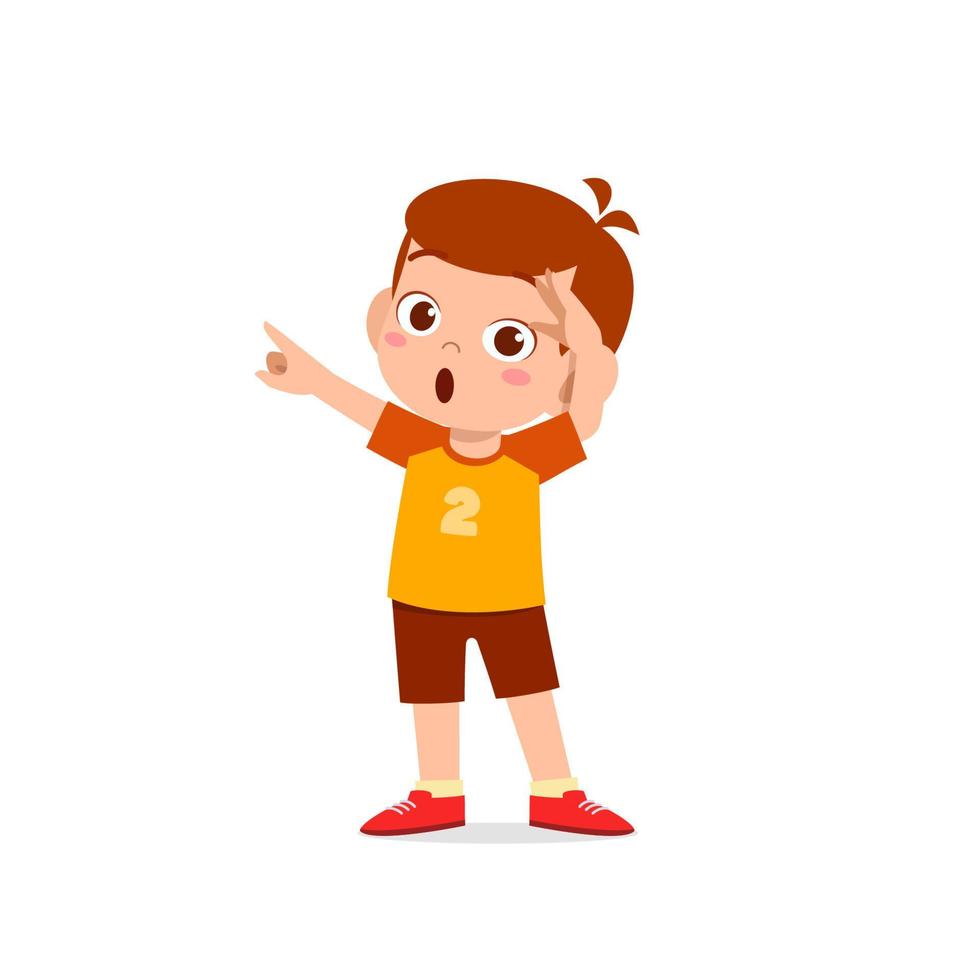 cute little kid boy show shock and amazed pose expression vector