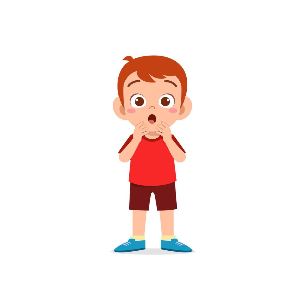 cute little kid boy show shock and amazed pose expression vector