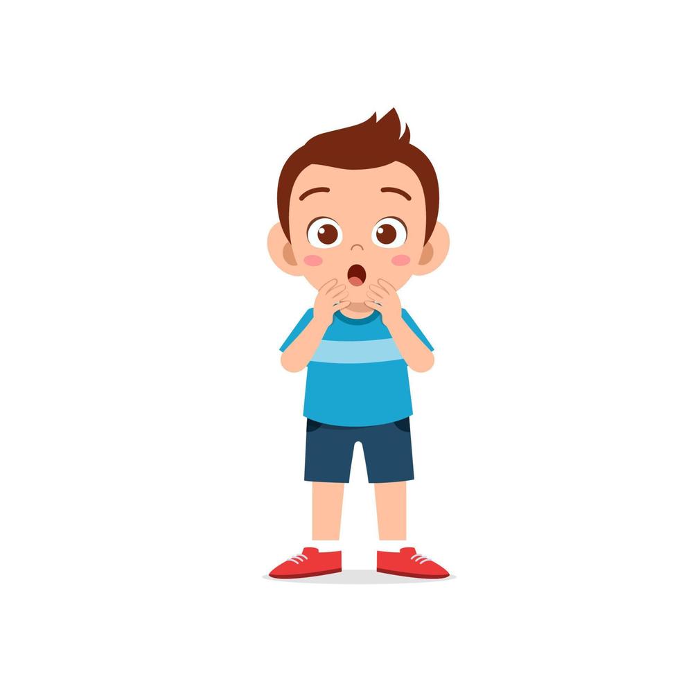 cute little kid boy show shock and amazed pose expression vector