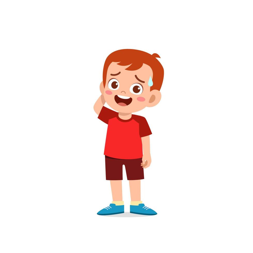 cute little kid boy show unsure and confused pose expression vector