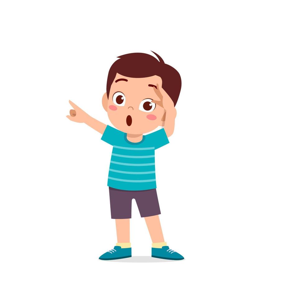cute little kid boy show shock and amazed pose expression vector