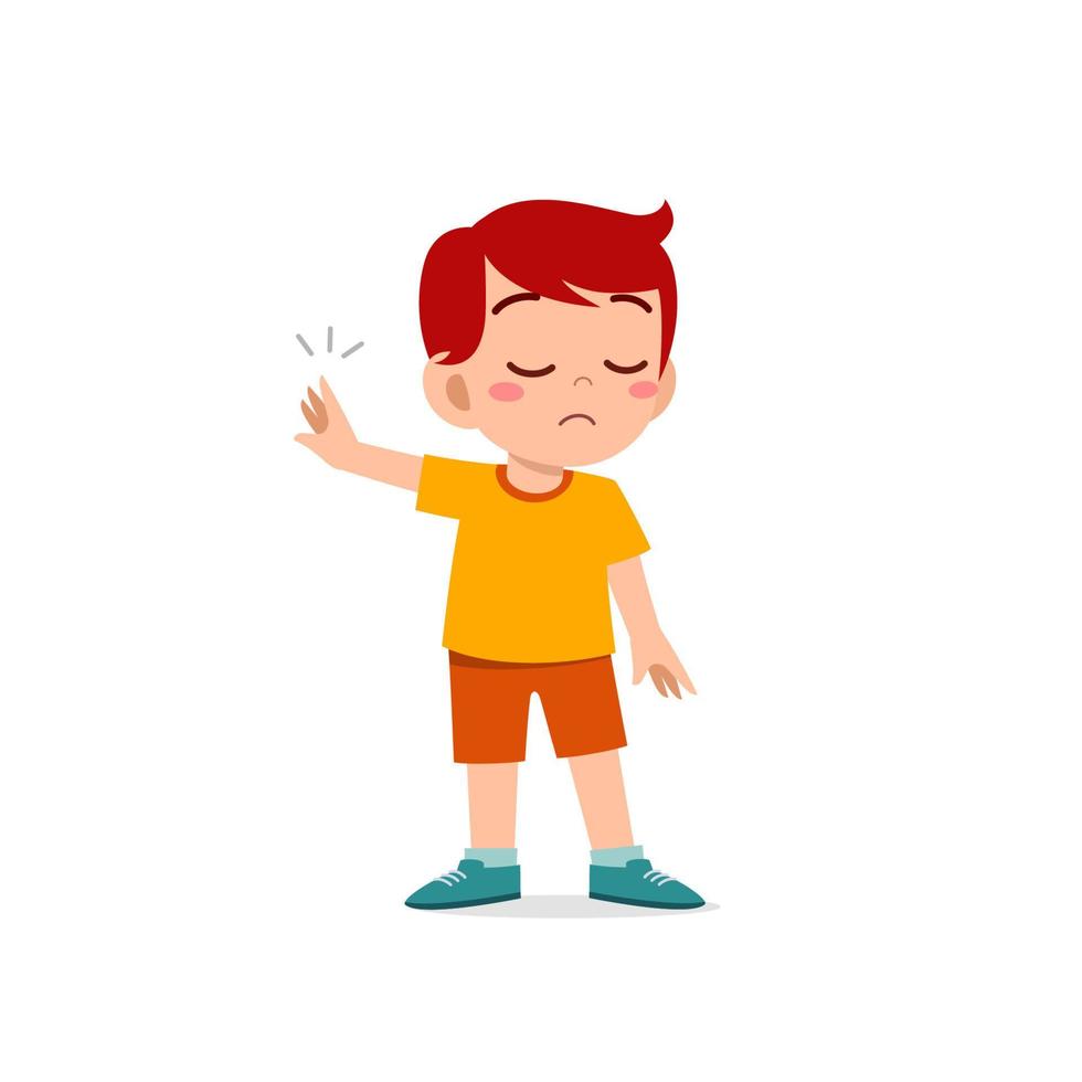 cute little kid boy show refuse expression gesture vector