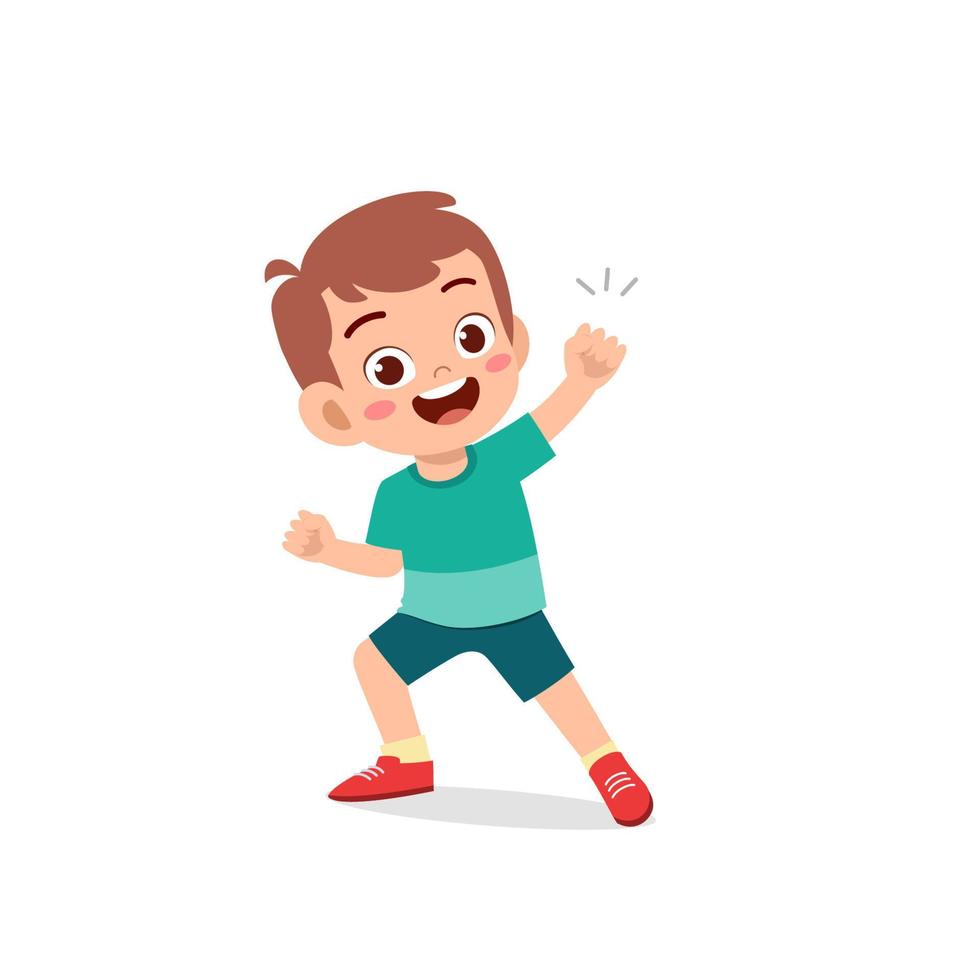 cute little kid boy show win fist up expression gesture vector