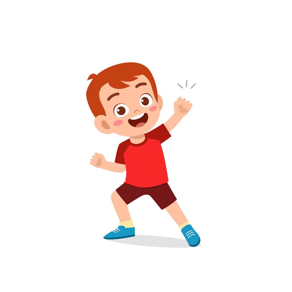 cute little kid boy show win fist up expression gesture vector