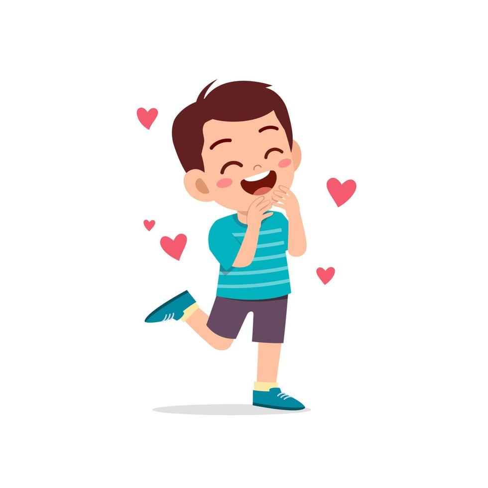 cute little kid boy feeling loved expression gesture vector