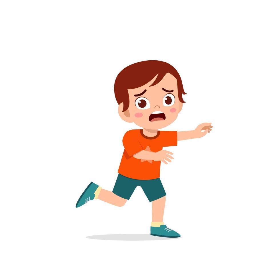 cute little kid boy scared and run expression gesture vector