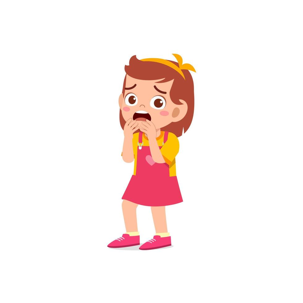 cute little kid girl feeling scared and shocked expression gesture vector