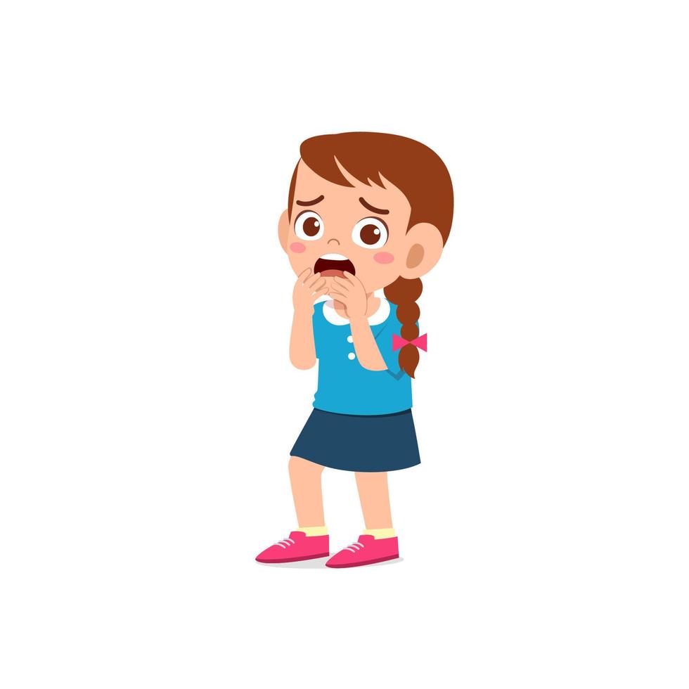 cute little kid girl feeling scared and shocked expression gesture vector