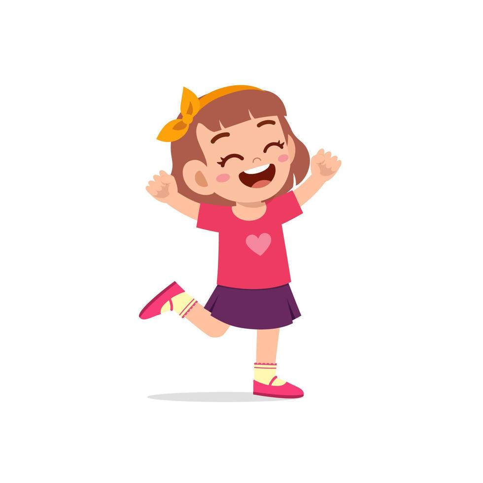 cute little kid girl stand happy celebrating pose expression vector