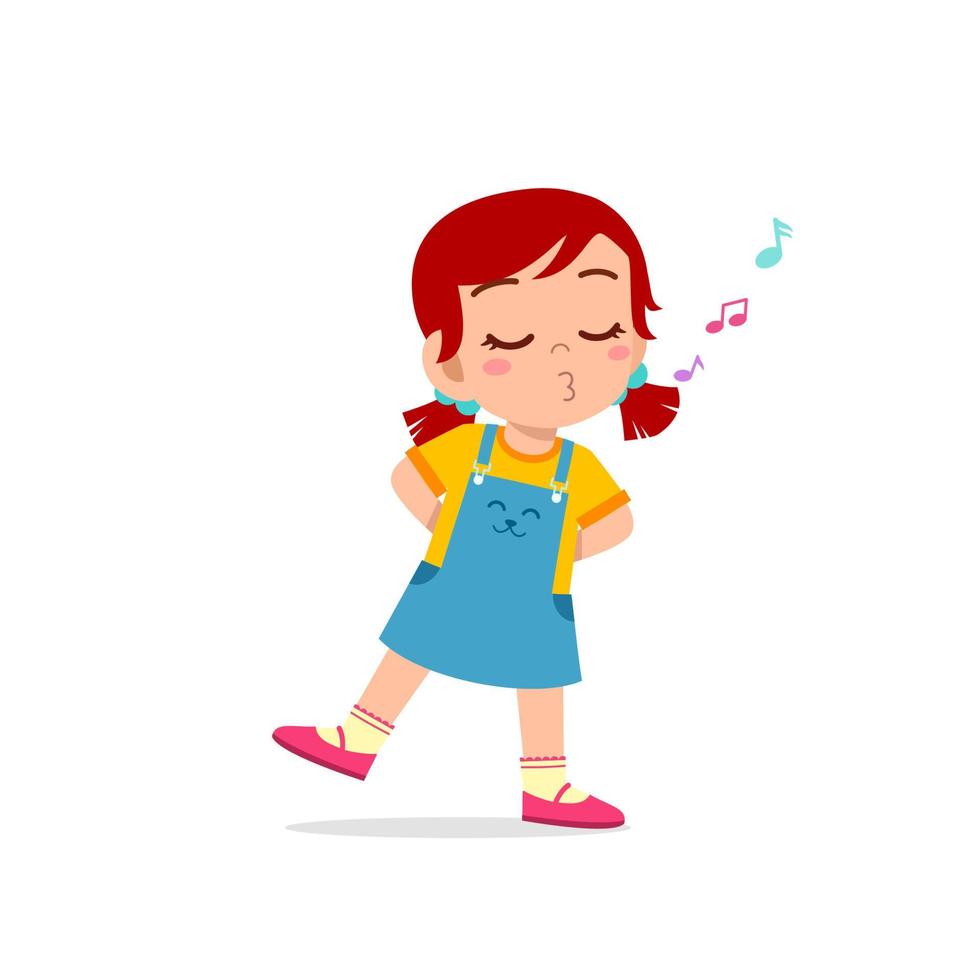 cute little kid girl stand and whistling with mouth vector