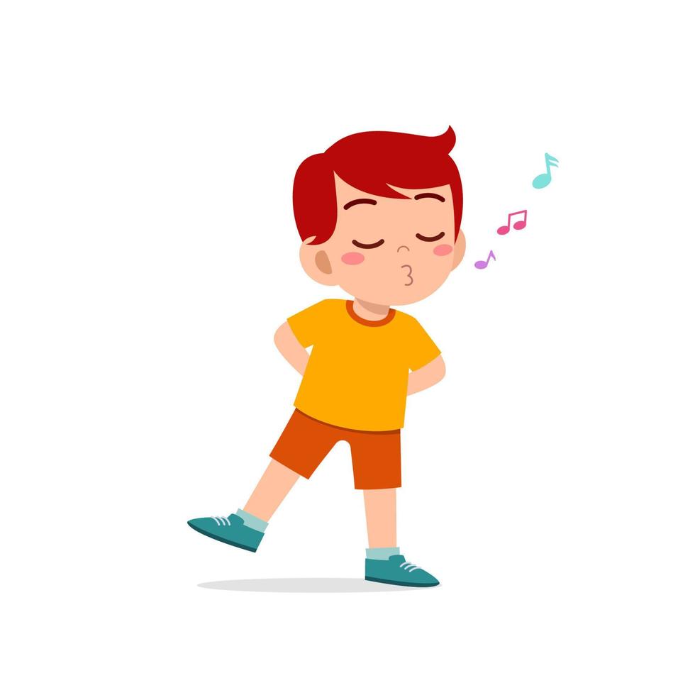 cute little kid boy stand and whistling with mouth vector