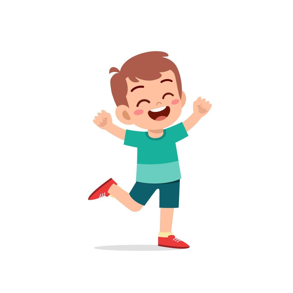 cute little kid boy stand happy celebrating pose expression vector