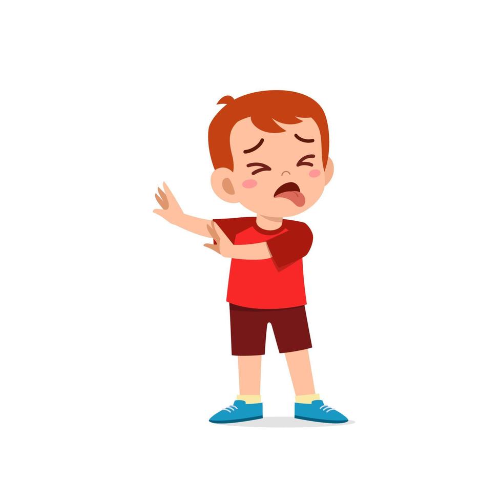 cute little kid boy show refuse and disgust pose expression vector