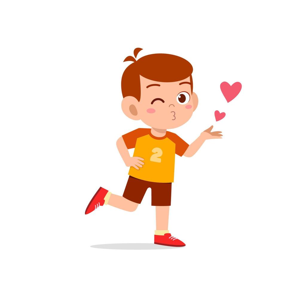 cute little kid boy show love and kiss pose expression vector