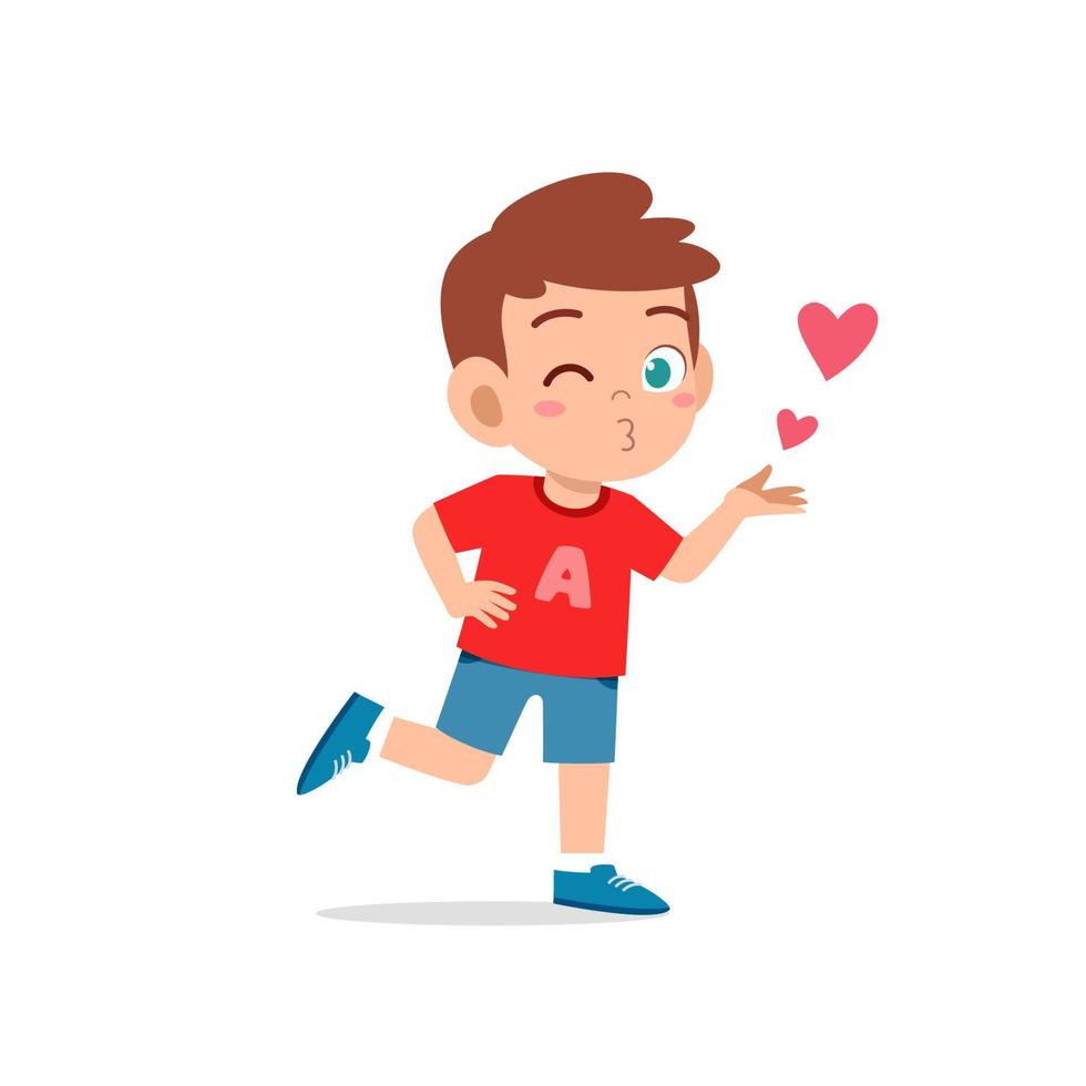 cute little kid boy show love and kiss pose expression vector