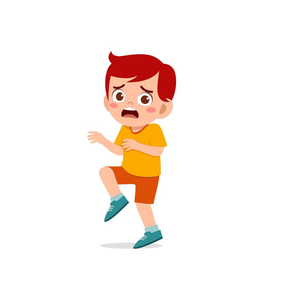 cute little kid boy show worry and scared pose expression vector