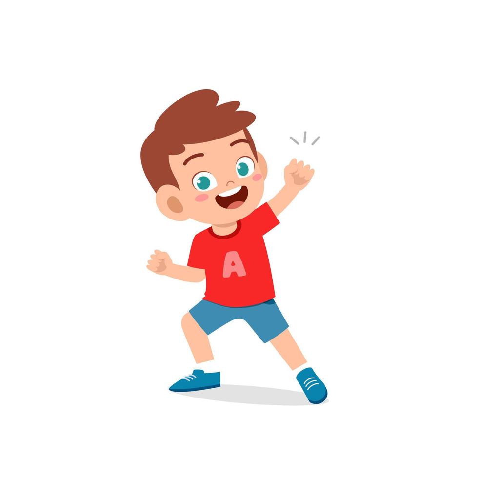 cute little kid boy show win fist up expression gesture vector