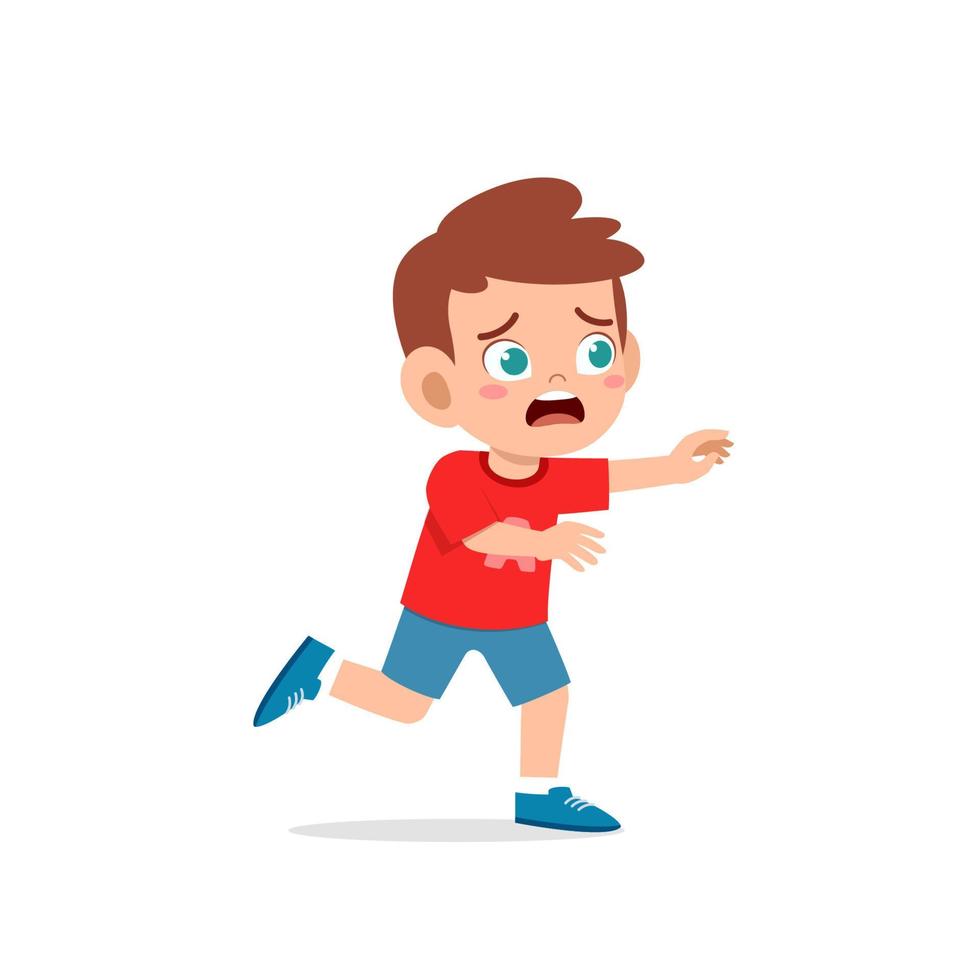 cute little kid boy scared and run expression gesture vector