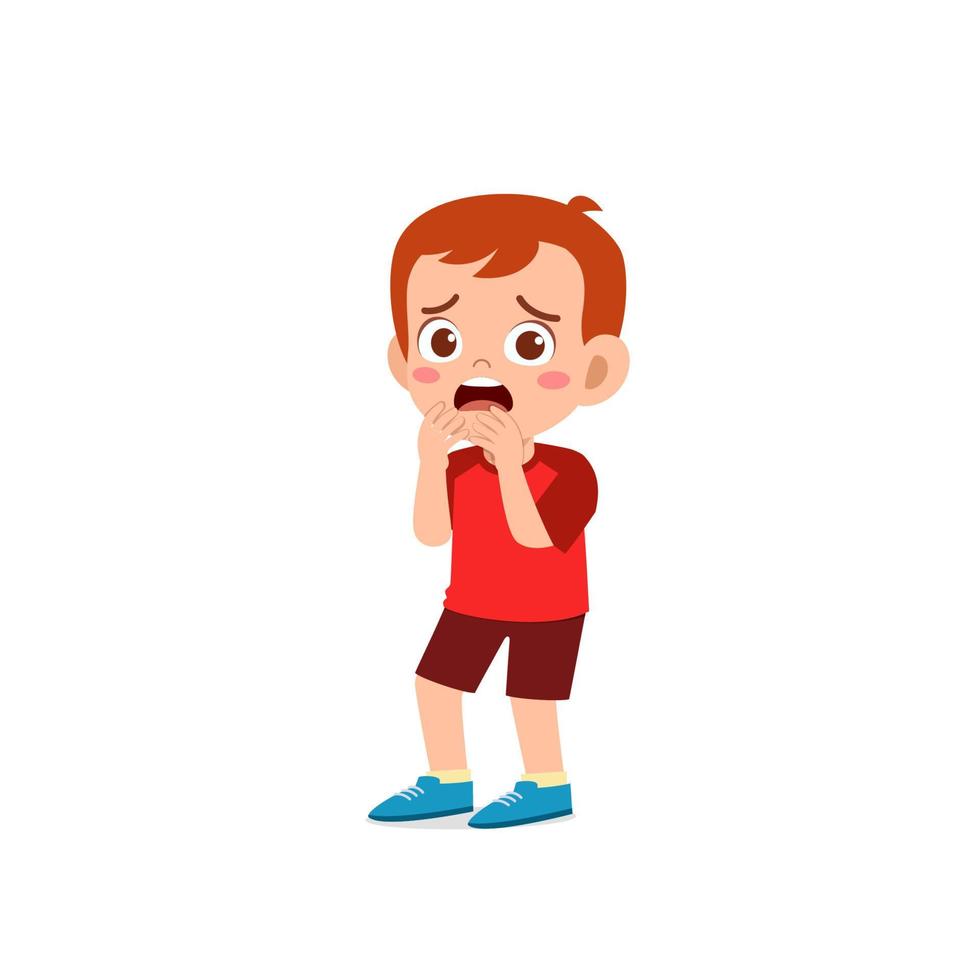 cute little kid boy feeling scared and shocked expression gesture vector