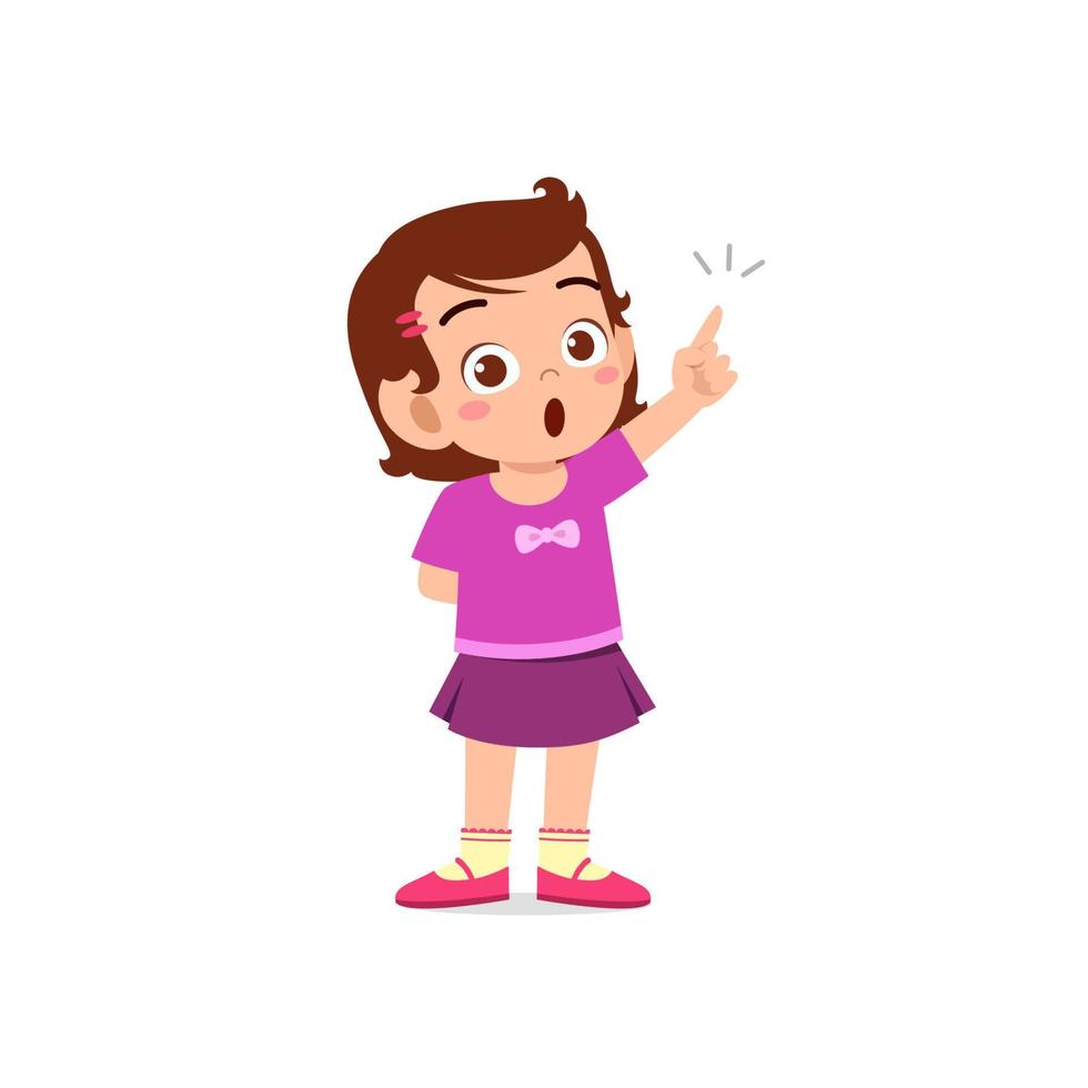 cute little kid girl thinking and has an idea face expression gesture vector