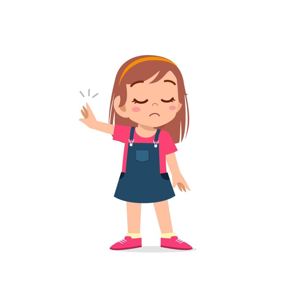 cute little kid girl show refuse expression gesture vector