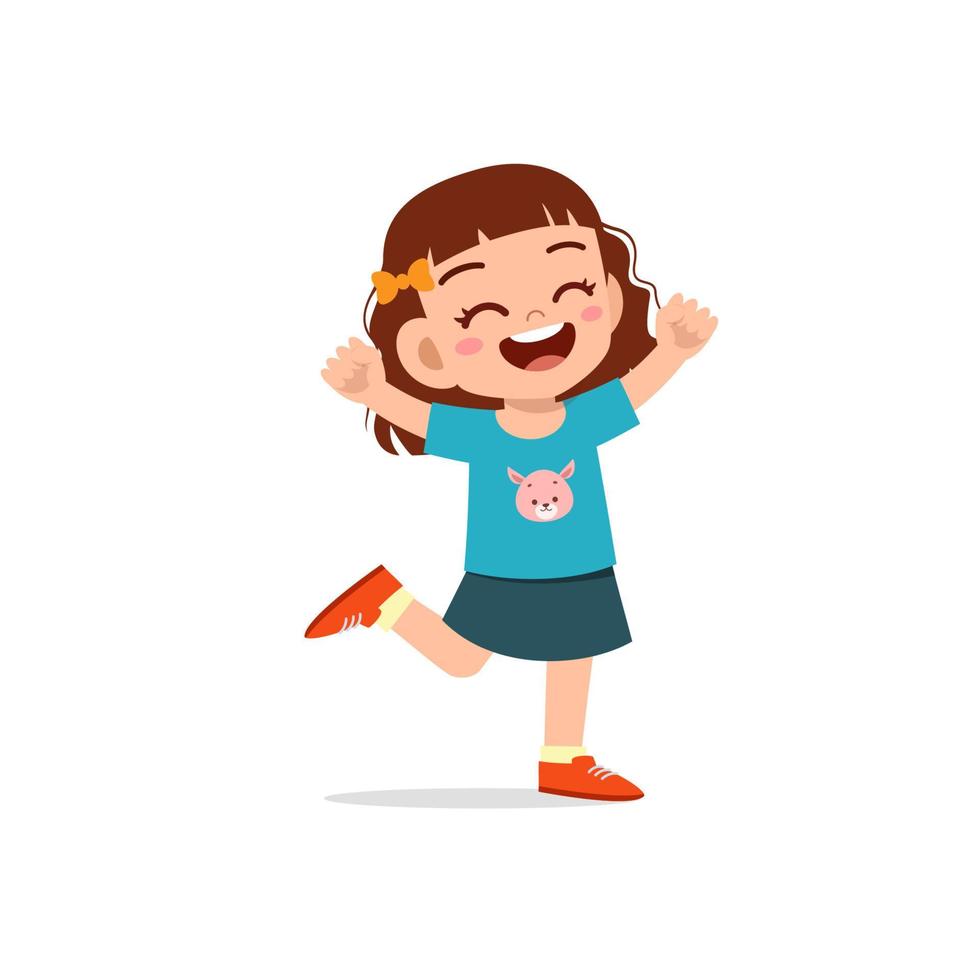 cute little kid girl stand happy celebrating pose expression vector